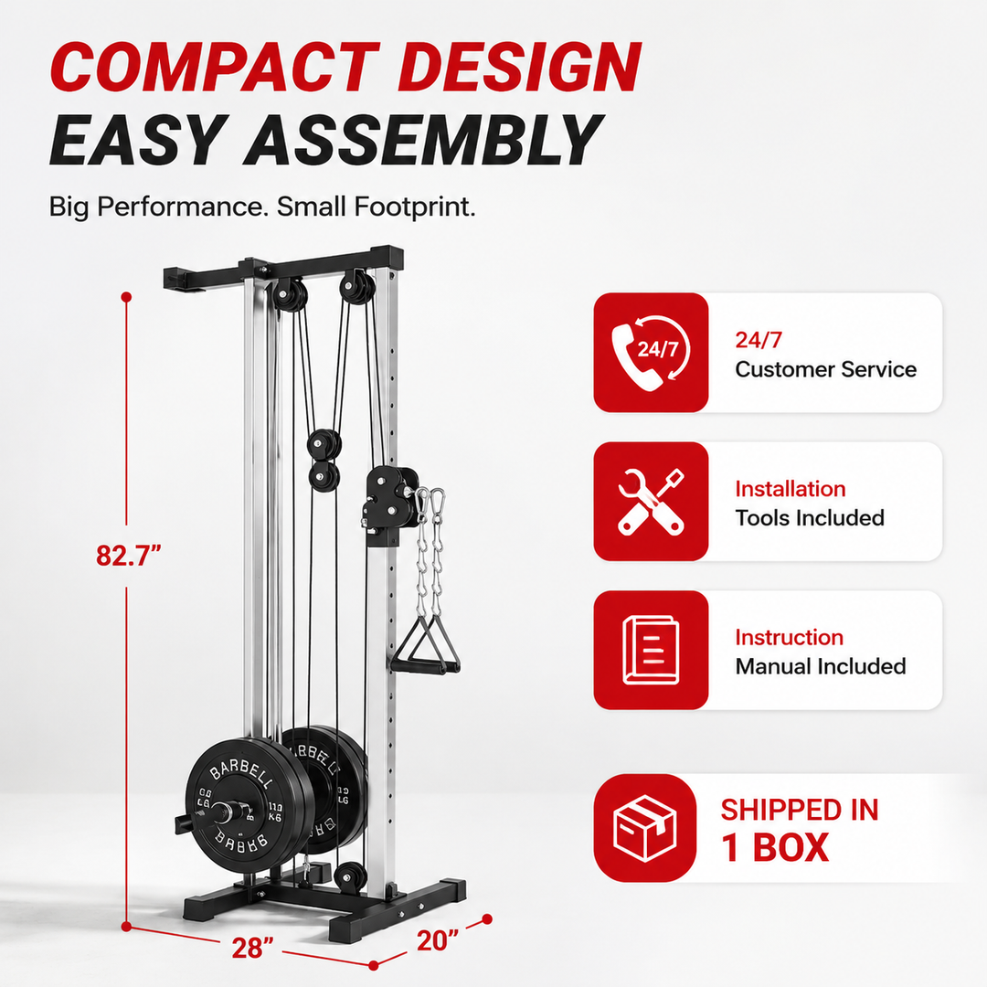 Premium Wall Mount Cable Station Dual Pulley LAT Pulldown Machine Cable Crossover System 18 Height Settings Home Gym Strength Training Equipment