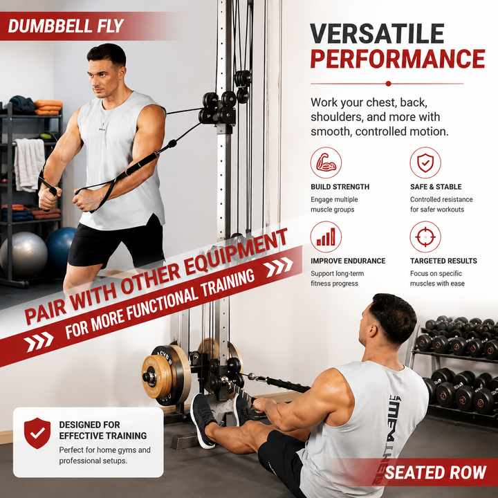 Premium Wall Mount Cable Station Dual Pulley LAT Pulldown Machine Cable Crossover System 18 Height Settings Home Gym Strength Training Equipment