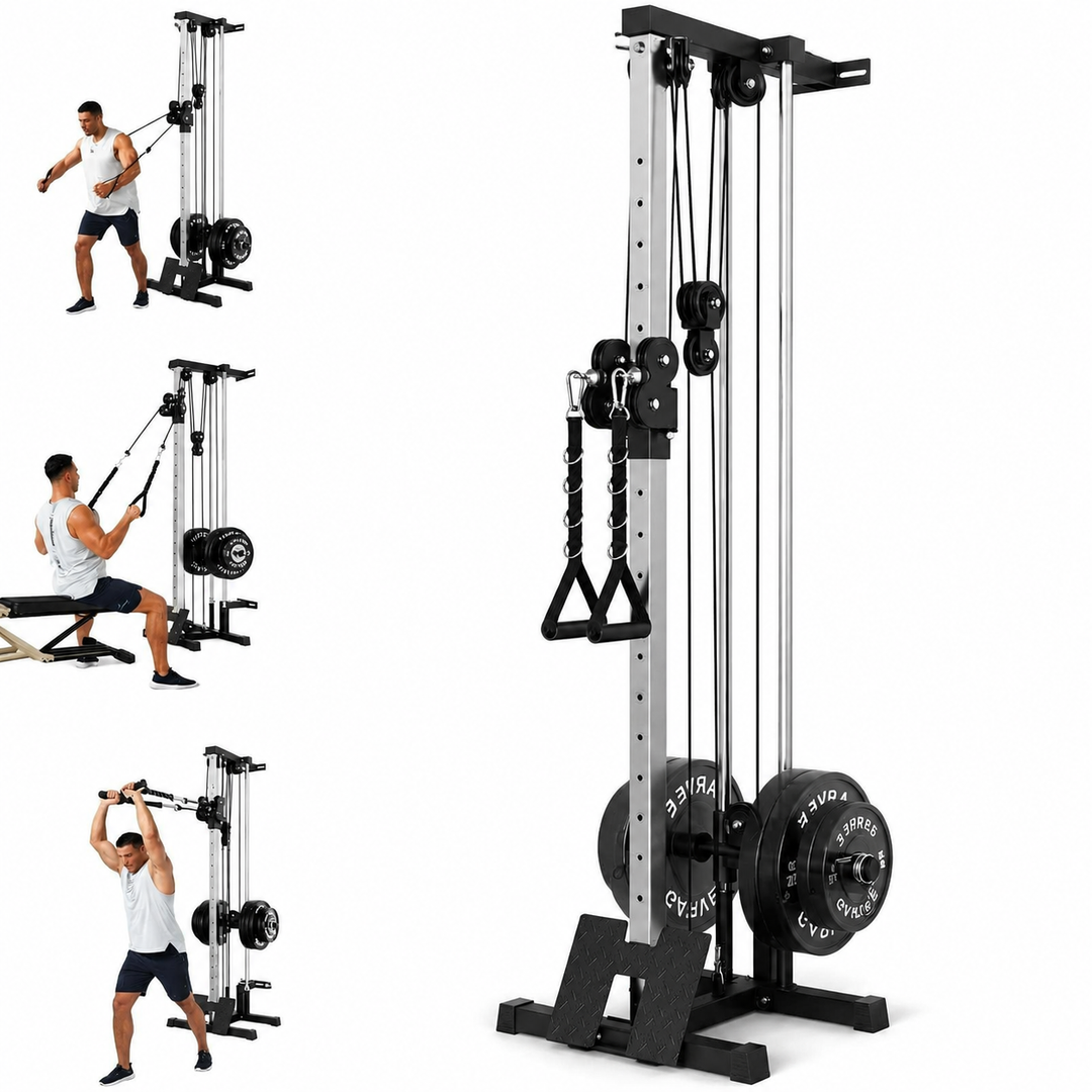 Premium Wall Mount Cable Station Dual Pulley LAT Pulldown Machine Cable Crossover System 18 Height Settings Home Gym Strength Training Equipment