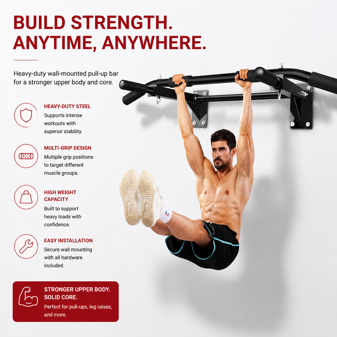 Premium Wall Mounted Pull-Up Bar Heavy Duty Chin-Up Bar Multi Grip Strength Training Home Gym Core Back Workout Equipment 200KG Capacity Steel Frame