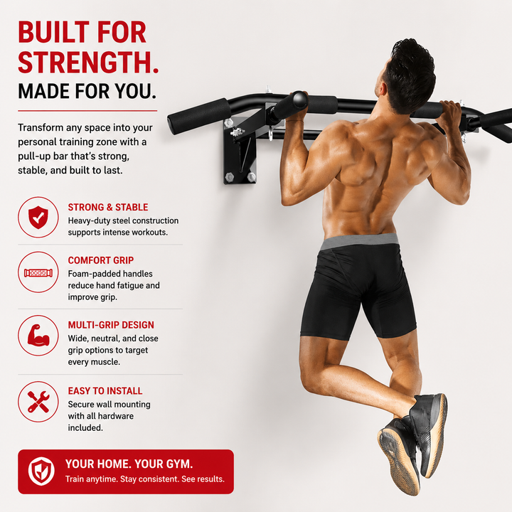 Premium Wall Mounted Pull-Up Bar Heavy Duty Chin-Up Bar Multi Grip Strength Training Home Gym Upper Body Core Workout Equipment 200KG Capacity