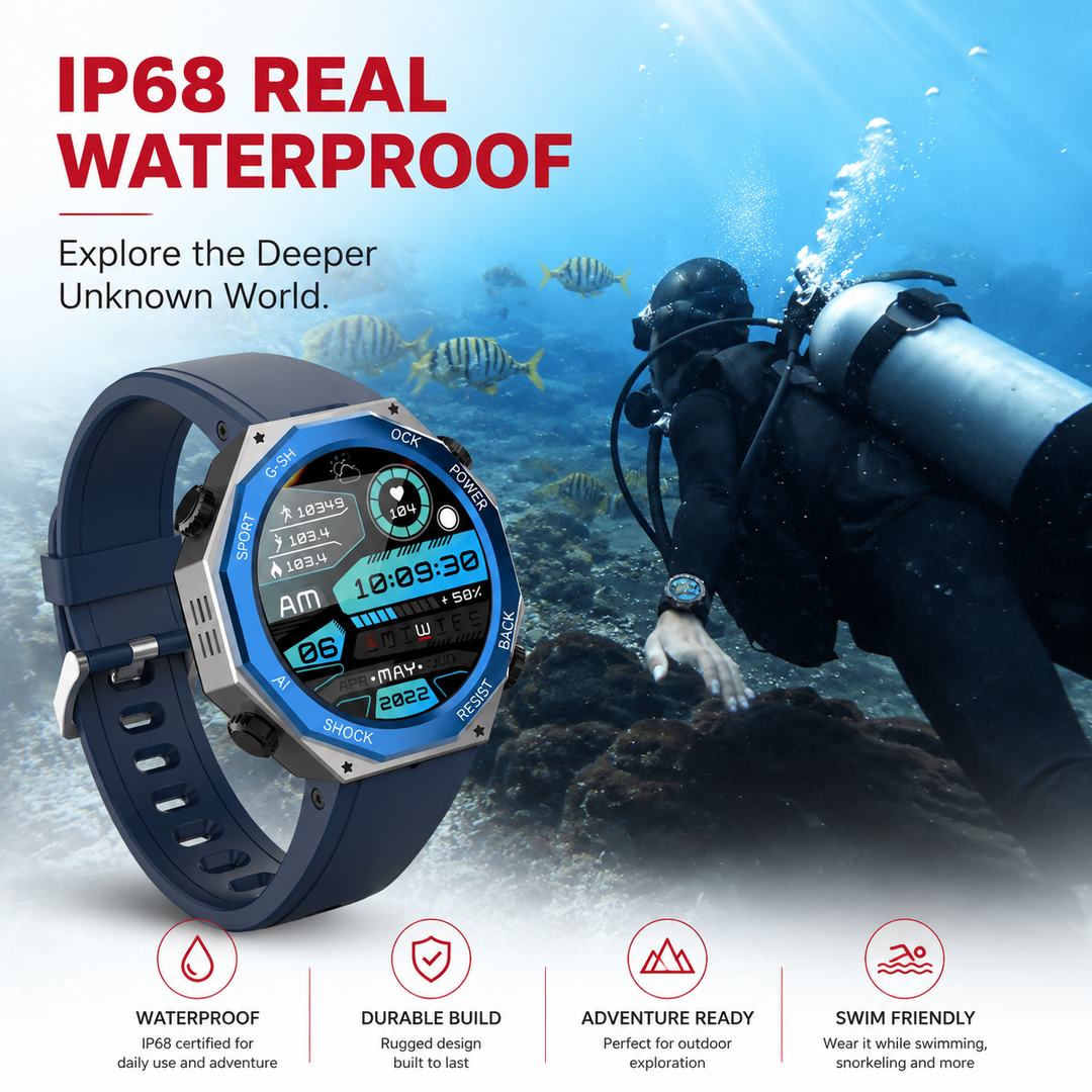 Premium Waterproof Smartwatch AMOLED Display Fitness Tracker 70 Sports Modes Heart Rate Sleep Monitor 10ATM IP69K Bluetooth Watch for Android iOS