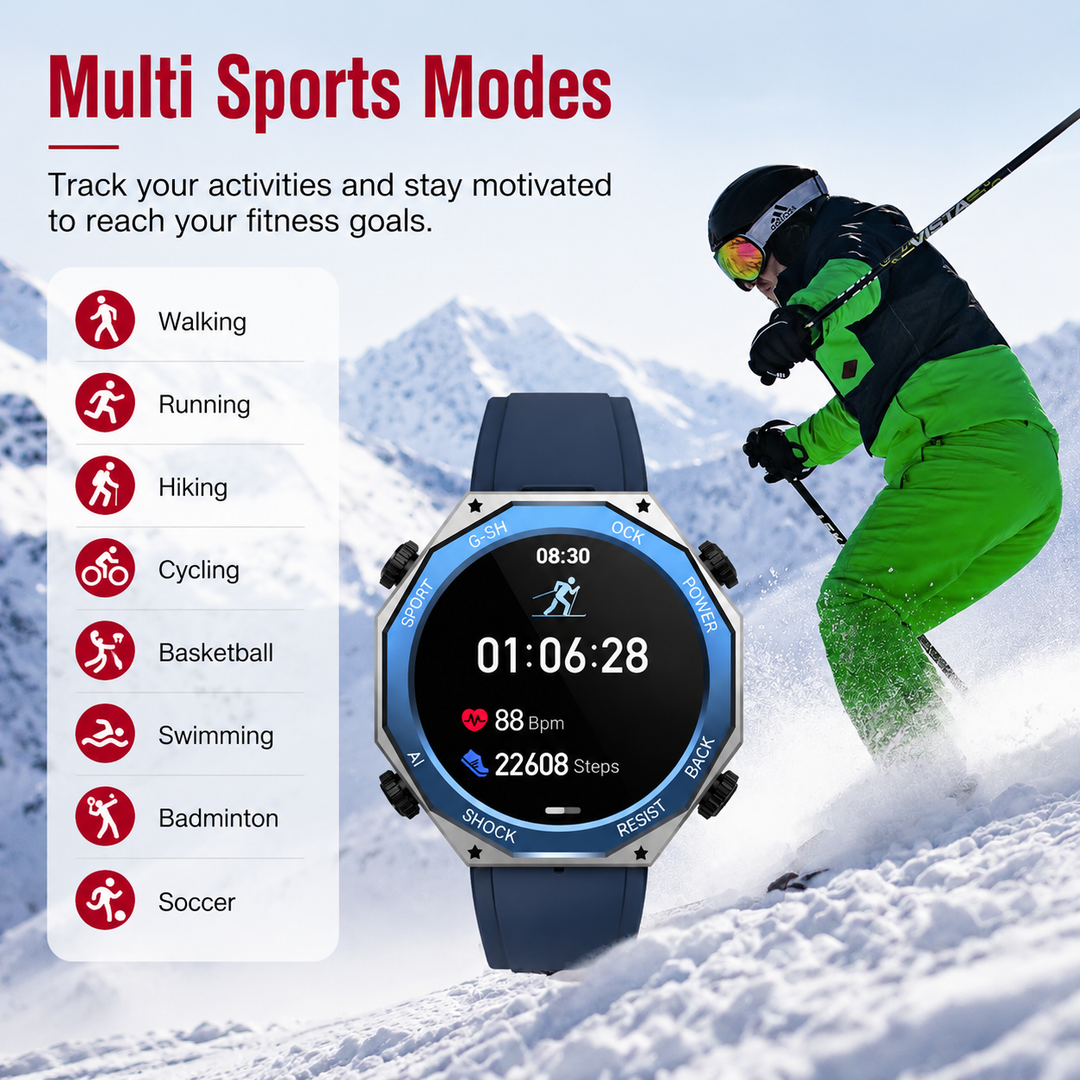Premium Waterproof Smartwatch AMOLED Display Fitness Tracker 70 Sports Modes Heart Rate Sleep Monitor 10ATM IP69K Bluetooth Watch for Android iOS