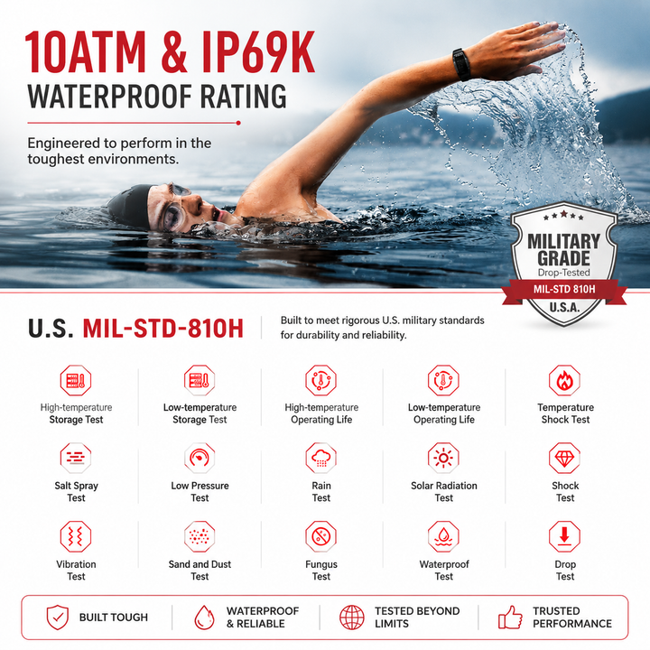 Premium Waterproof Smartwatch AMOLED Display Fitness Tracker 70 Sports Modes Heart Rate Sleep Monitor 10ATM IP69K Bluetooth Watch for Android iOS