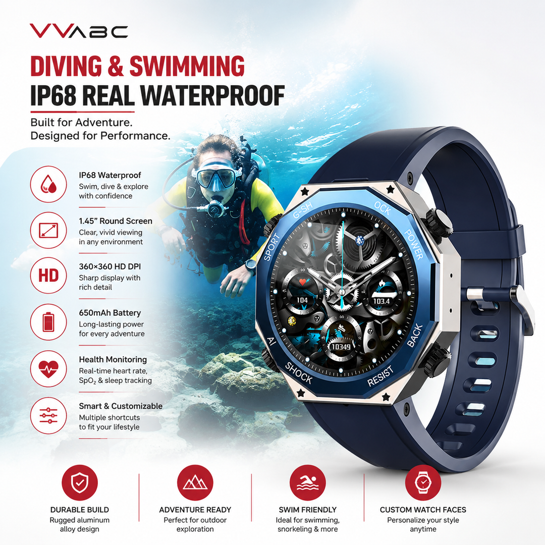 Premium Waterproof Smartwatch AMOLED Display Fitness Tracker 70 Sports Modes Heart Rate Sleep Monitor 10ATM IP69K Bluetooth Watch for Android iOS