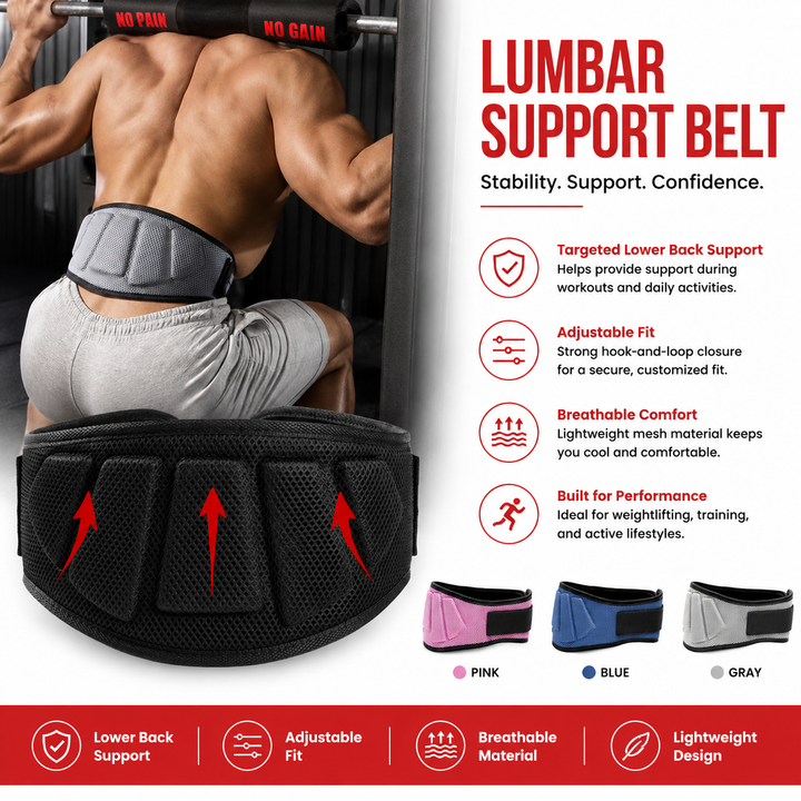 Premium Weight Lifting Belt Adjustable Nylon Lumbar Support Belt Breathable Mesh Gym Belt Squats Powerlifting Training Men Women S to XXL