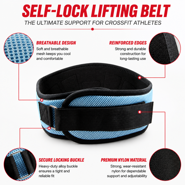 Premium Weight Lifting Belt Adjustable Nylon Lumbar Support Belt Breathable Mesh Gym Belt Squats Powerlifting Training Men Women S to XXL