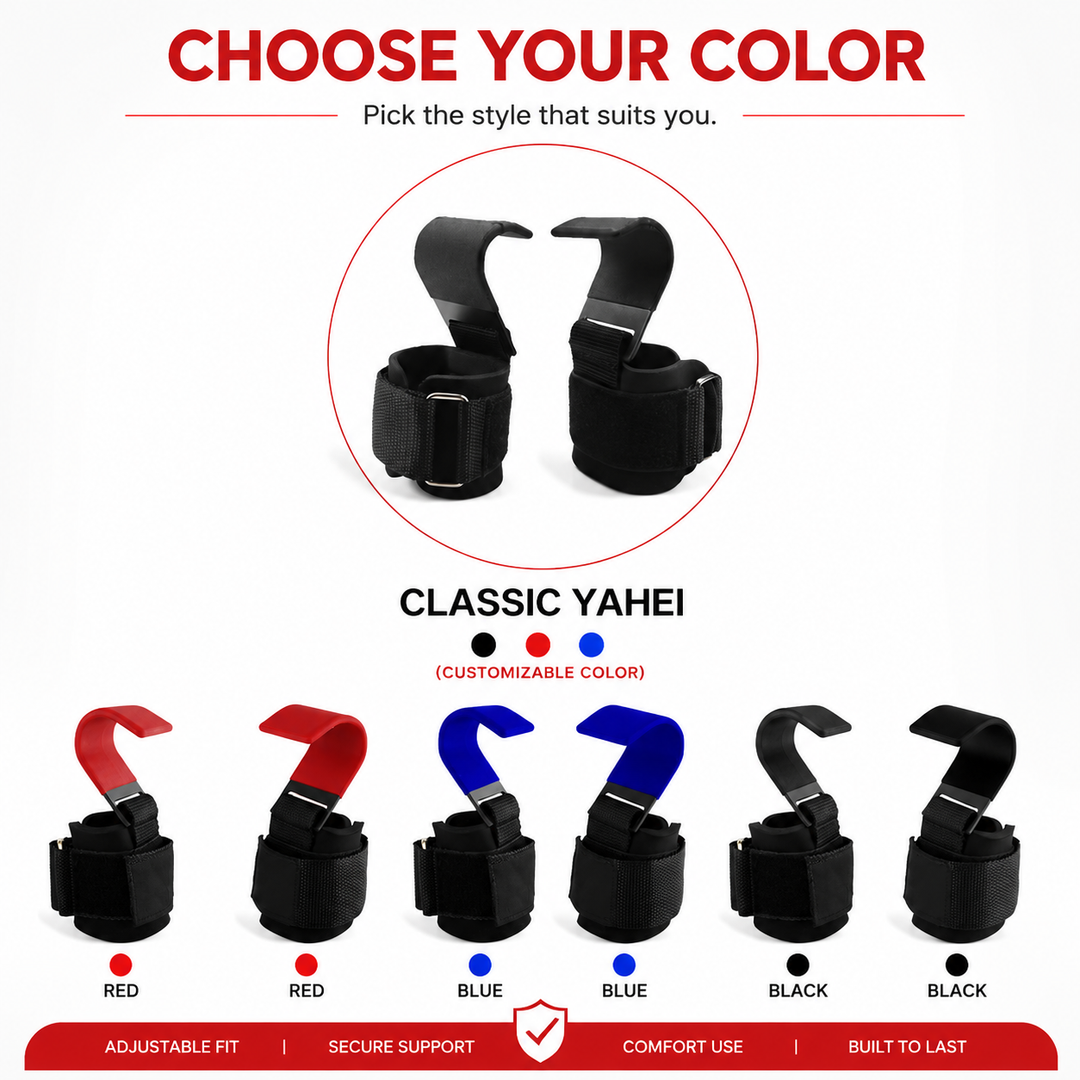 Premium Weight Lifting Hook Grips Wrist Straps Gym Powerlifting Pull Up Deadlift Hooks Heavy Duty Steel Grip Support Adjustable Wrist Wrap Fitness Training
