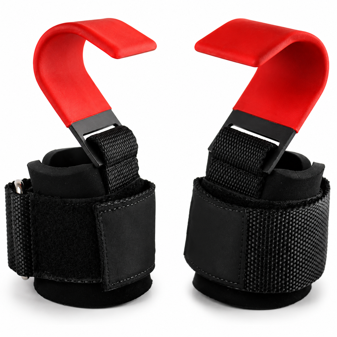 Premium Weight Lifting Hook Grips Wrist Straps Gym Powerlifting Pull Up Deadlift Hooks Heavy Duty Steel Grip Support Adjustable Wrist Wrap Fitness Training