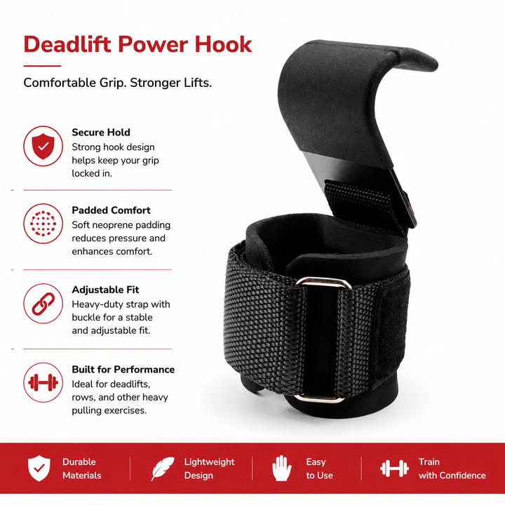 Premium Weight Lifting Hook Grips Wrist Straps Gym Powerlifting Pull Up Deadlift Hooks Heavy Duty Steel Grip Support Adjustable Wrist Wrap Fitness Training