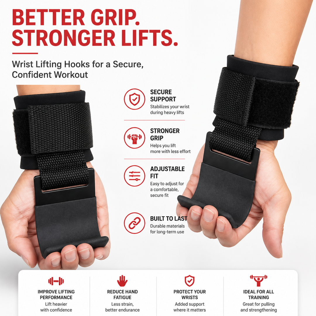Premium Weight Lifting Hook Grips Wrist Straps Gym Powerlifting Pull Up Deadlift Hooks Heavy Duty Steel Grip Support Adjustable Wrist Wrap Fitness Training
