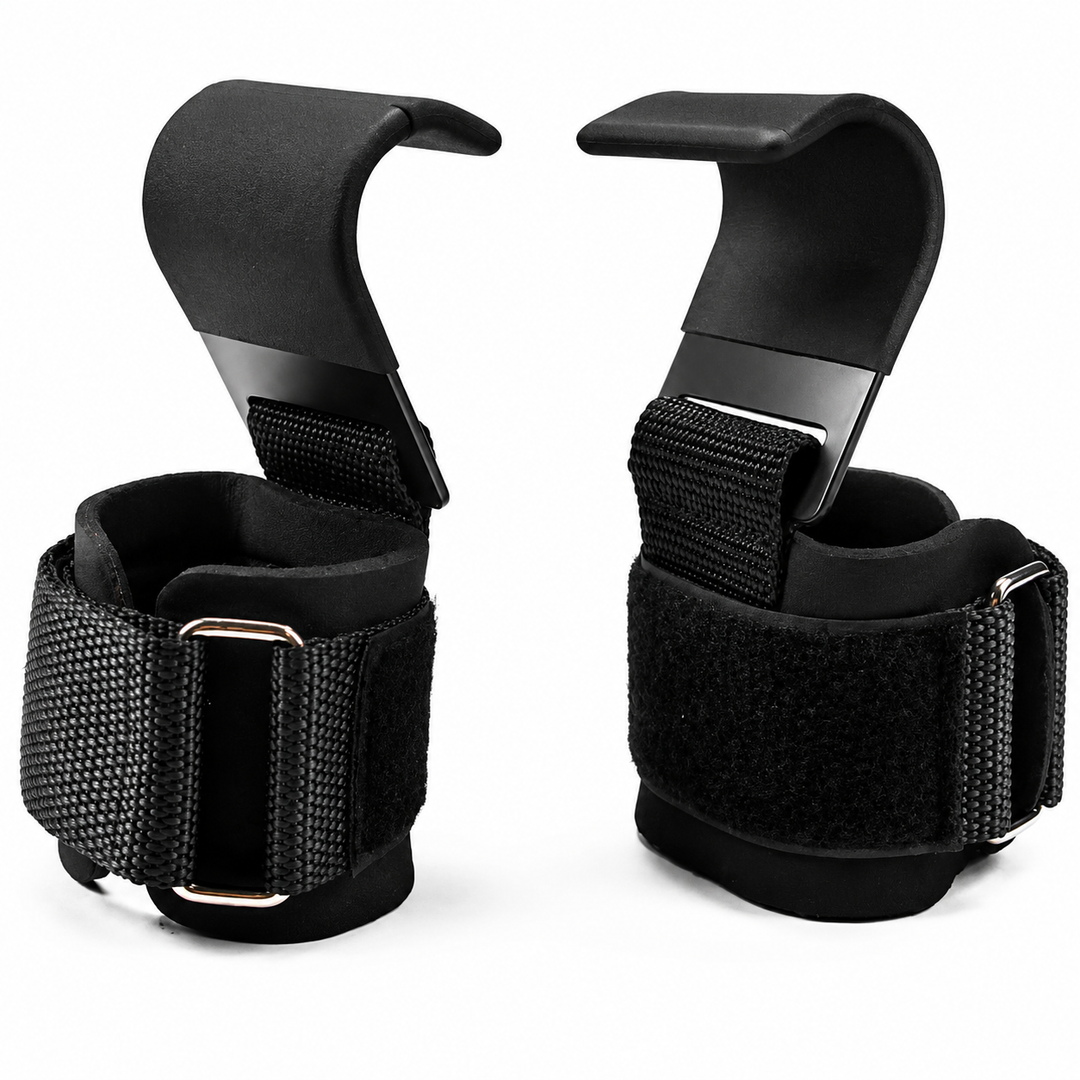 Premium Weight Lifting Hook Grips Wrist Straps Gym Powerlifting Pull Up Deadlift Hooks Heavy Duty Steel Grip Support Adjustable Wrist Wrap Fitness Training