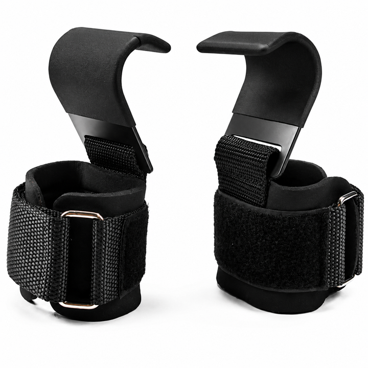 Premium Weight Lifting Hook Grips Wrist Straps Gym Powerlifting Pull Up Deadlift Hooks Heavy Duty Steel Grip Support Adjustable Wrist Wrap Fitness Training