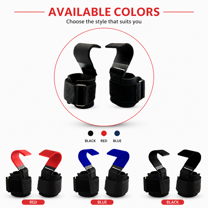 Premium Weight Lifting Hook Grips Wrist Wraps Steel Hooks Non Slip Lifting Straps Adjustable Gym Training Hooks Pair Deadlift Pull Up Support Gear