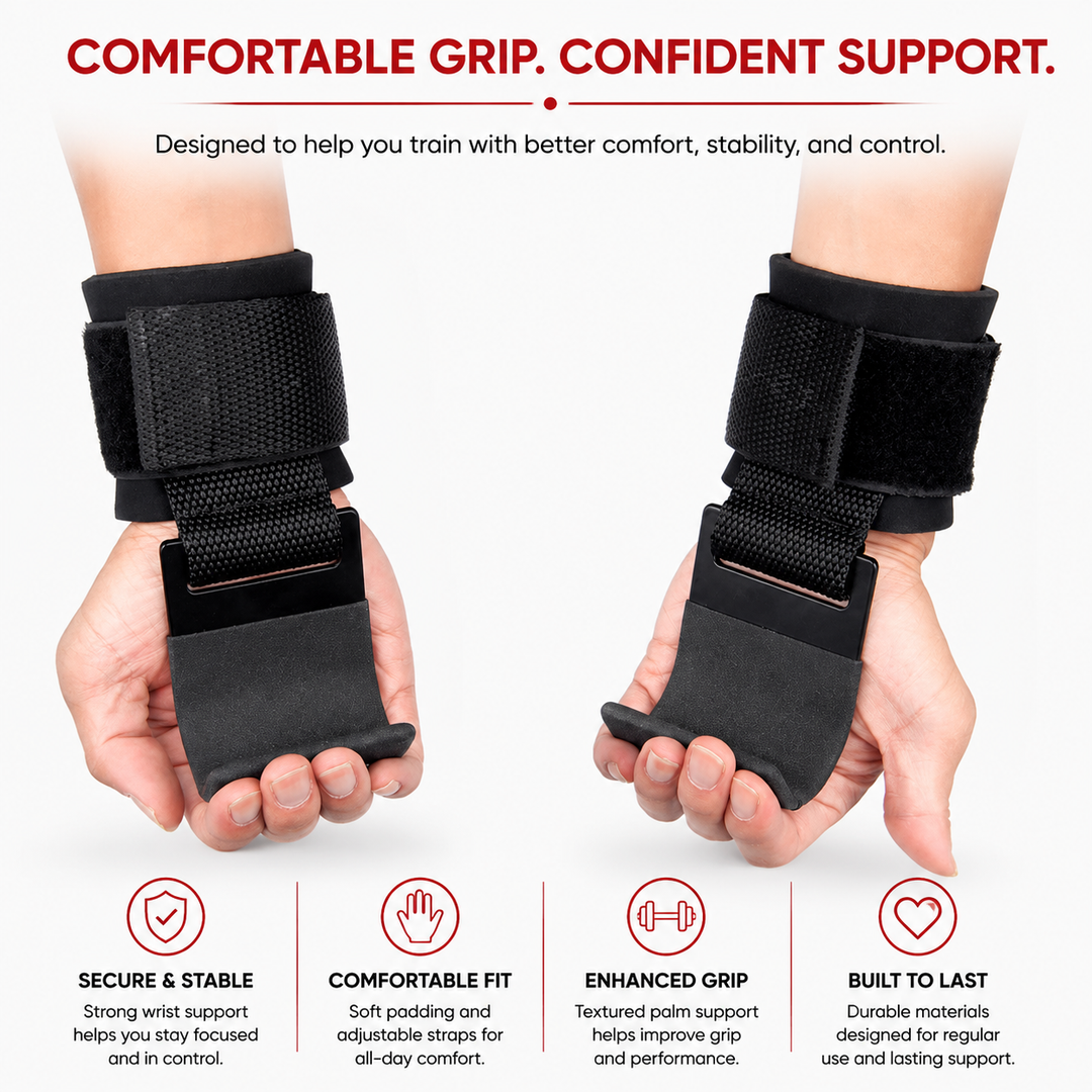 Premium Weight Lifting Hook Grips Wrist Wraps Steel Hooks Non Slip Lifting Straps Adjustable Gym Training Hooks Pair Deadlift Pull Up Support Gear