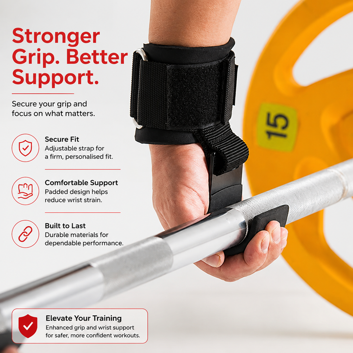 Premium Weight Lifting Hook Grips Wrist Wraps Steel Hooks Non Slip Lifting Straps Adjustable Gym Training Hooks Pair Deadlift Pull Up Support Gear