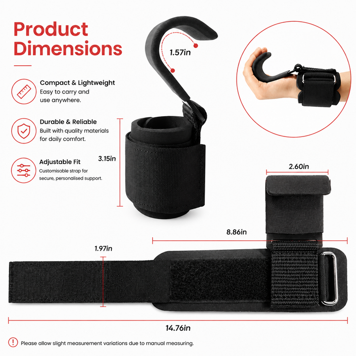 Premium Weight Lifting Hook Grips Wrist Wraps Steel Hooks Non Slip Lifting Straps Adjustable Gym Training Hooks Pair Deadlift Pull Up Support Gear