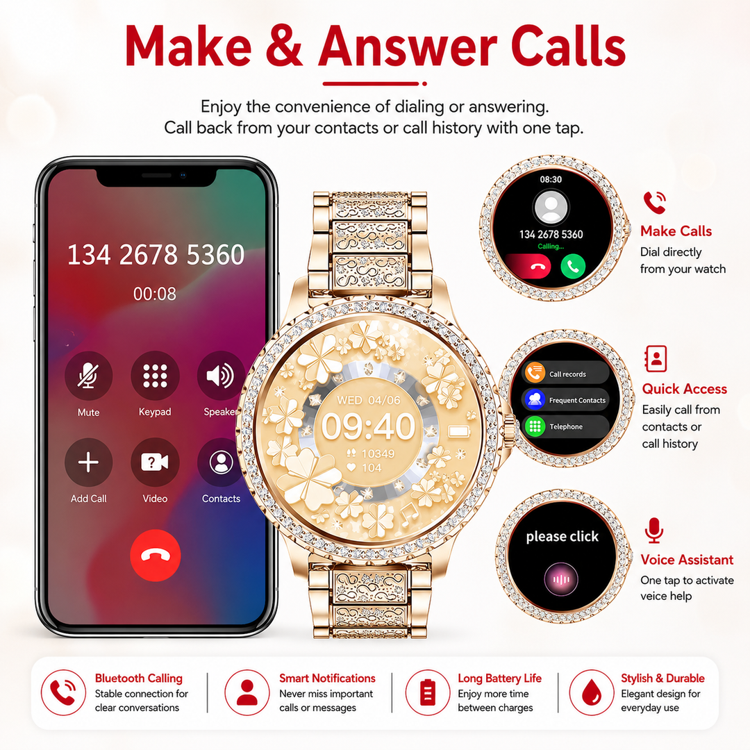 Premium Women Smartwatch Bluetooth Calling 1.32 Inch HD 360x360 IP67 Fitness Tracker Heart Rate Sleep Activity Tracker for iOS Android Daily Use