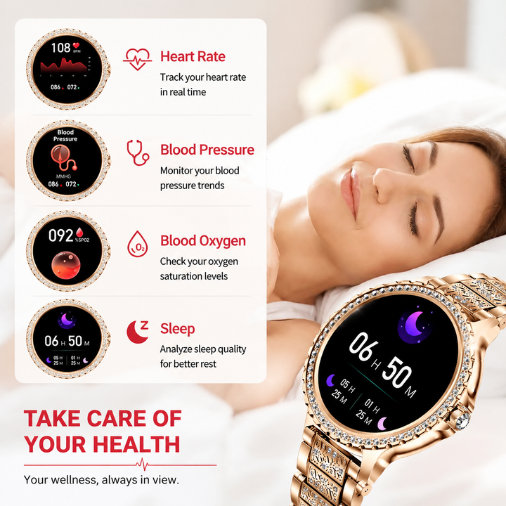 Premium Women Smartwatch Bluetooth Calling 1.32 Inch HD 360x360 IP67 Fitness Tracker Heart Rate Sleep Activity Tracker for iOS Android Daily Use