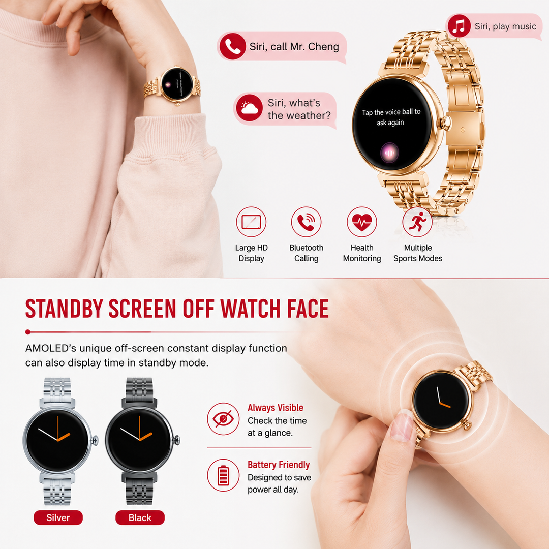 Premium Women Smartwatch Bluetooth Calling 1.32 Inch HD 360x360 IP67 Fitness Tracker Heart Rate Sleep Activity Tracker for iOS Android Daily Use