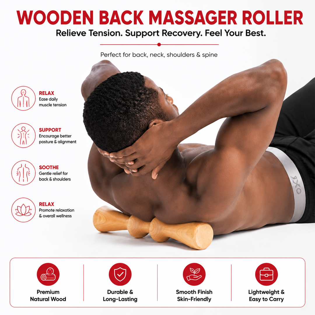 Premium Wood Back Roller Muscle Recovery Spine Alignment Deep Tissue Massage Tool Back Waist Neck Shoulder Calf Pain Relief Manual Massage Roller Rubber Wood