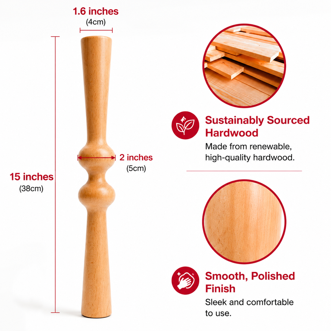 Premium Wood Back Roller Muscle Recovery Spine Alignment Deep Tissue Massage Tool Back Waist Neck Shoulder Calf Pain Relief Manual Massage Roller Rubber Wood
