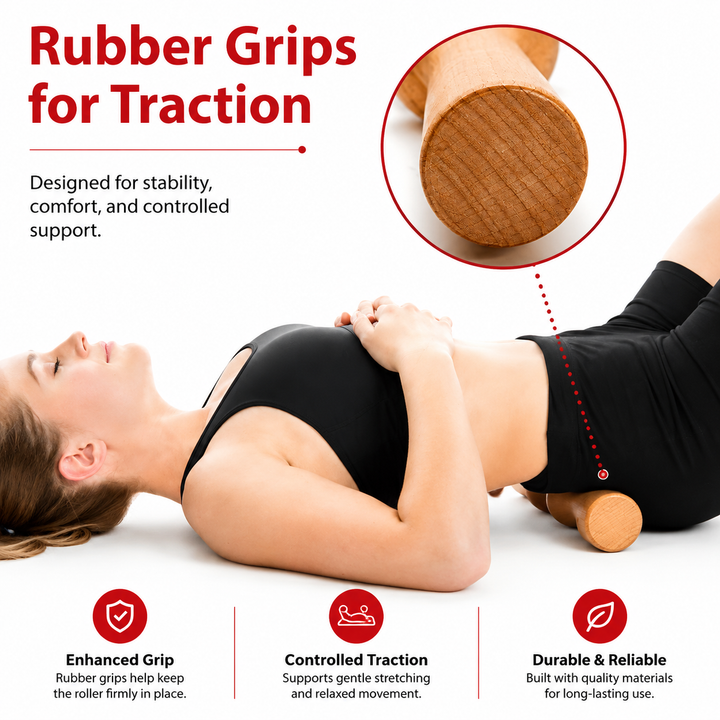 Premium Wood Back Roller Muscle Recovery Spine Alignment Deep Tissue Massage Tool Back Waist Neck Shoulder Calf Pain Relief Manual Massage Roller Rubber Wood
