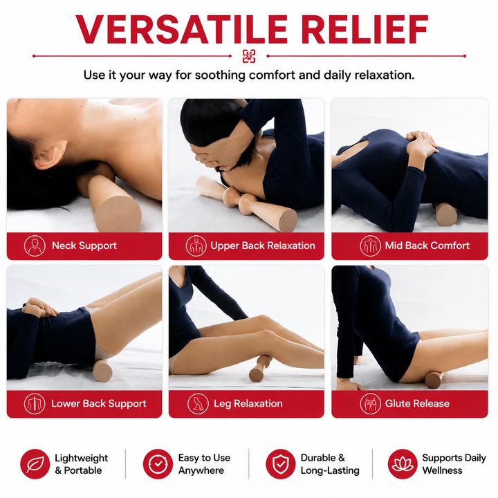 Premium Wood Back Roller Muscle Recovery Spine Alignment Deep Tissue Massage Tool Back Waist Neck Shoulder Calf Pain Relief Manual Massage Roller Rubber Wood