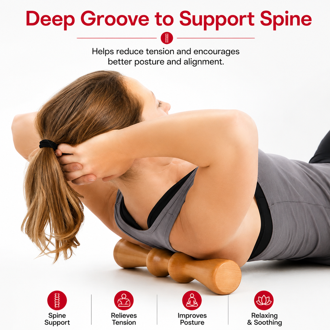 Premium Wood Back Roller Muscle Recovery Spine Alignment Deep Tissue Massage Tool Back Waist Neck Shoulder Calf Pain Relief Manual Massage Roller Rubber Wood