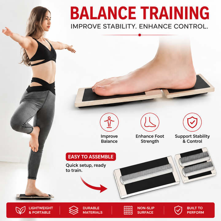 Premium Wooden Ankle Balance Board Foot Strength Trainer Stability Platform Pilates Balance Training Board Posture Correction Rehab Exercise 30cm x 10.8cm