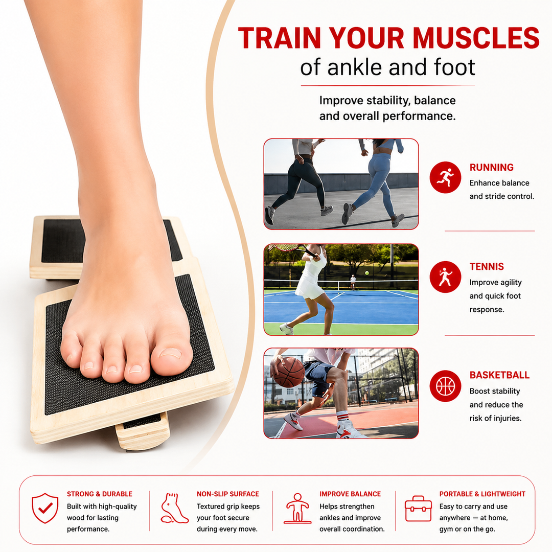 Premium Wooden Ankle Balance Board Foot Strength Trainer Stability Platform Pilates Balance Training Board Posture Correction Rehab Exercise 30cm x 10.8cm