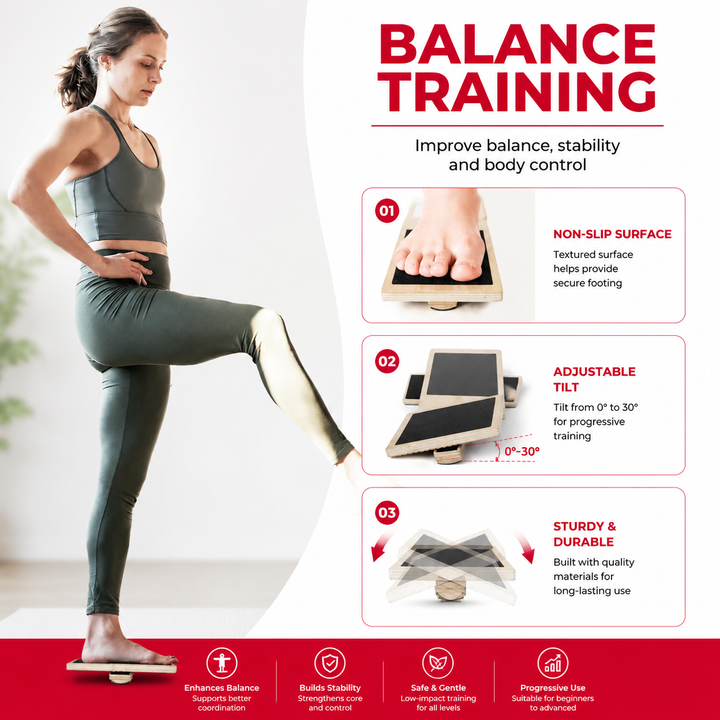 Premium Wooden Ankle Balance Board Foot Strength Trainer Stability Platform Pilates Balance Training Board Posture Correction Rehab Exercise 30cm x 10.8cm