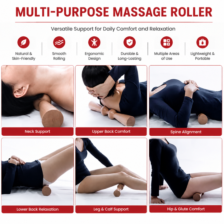 Premium Wooden Back Roller Manual Massage Tool Spine Roller Natural Rubber Wood Body Massager Back Neck Shoulder Relief Roller Home Gym Daily Use