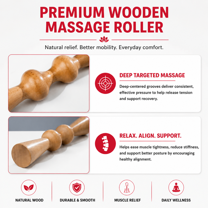Premium Wooden Back Roller Manual Massage Tool Spine Roller Natural Rubber Wood Body Massager Back Neck Shoulder Relief Roller Home Gym Daily Use