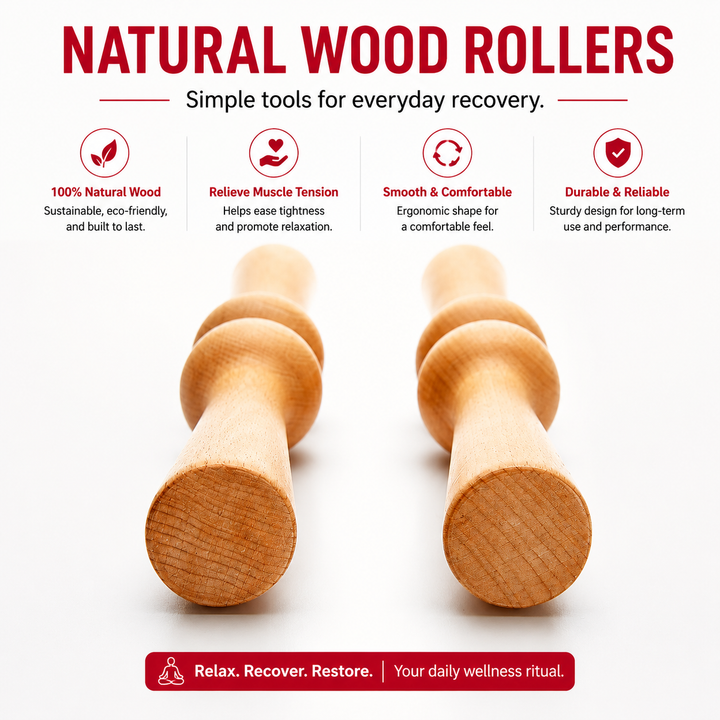 Premium Wooden Back Roller Manual Massage Tool Spine Roller Natural Rubber Wood Body Massager Back Neck Shoulder Relief Roller Home Gym Daily Use