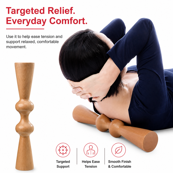Premium Wooden Back Roller Manual Massage Tool Spine Roller Natural Rubber Wood Body Massager Back Neck Shoulder Relief Roller Home Gym Daily Use