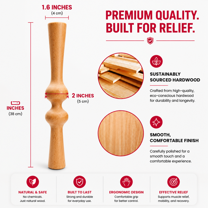 Premium Wooden Back Roller Manual Massage Tool Spine Roller Natural Rubber Wood Body Massager Back Neck Shoulder Relief Roller Home Gym Daily Use