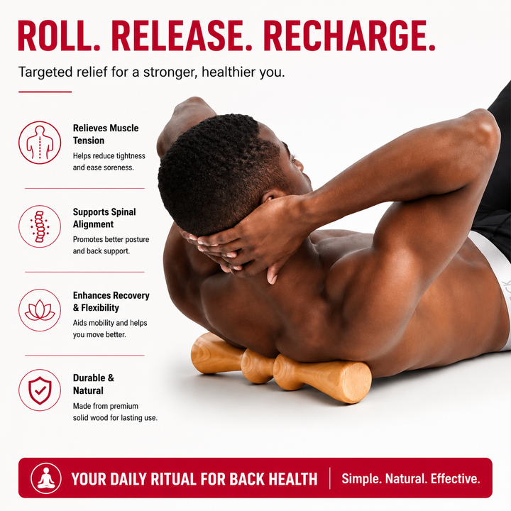 Premium Wooden Back Roller Manual Massage Tool Spine Roller Natural Rubber Wood Body Massager Back Neck Shoulder Relief Roller Home Gym Daily Use