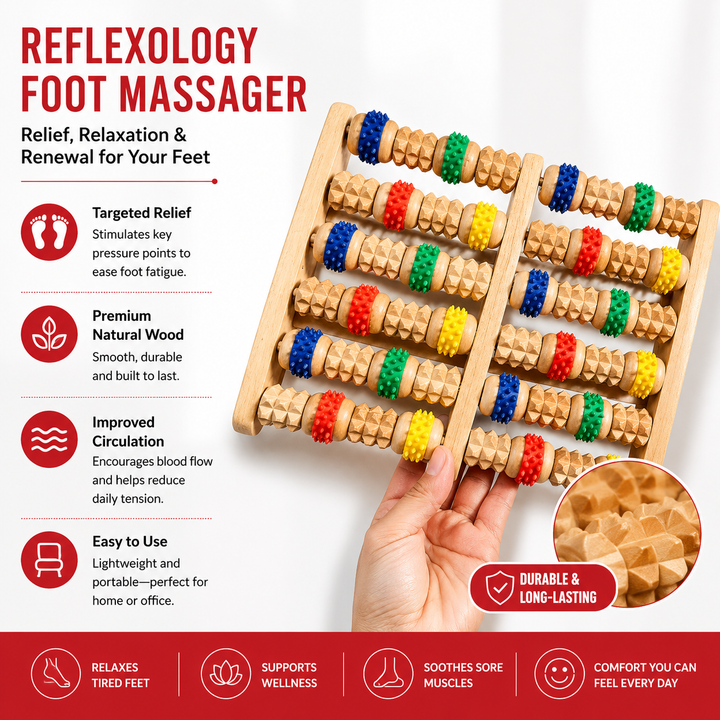 Premium Wooden Foot Massage Roller Reflexology Tool Natural Wood Foot Massager Pain Relief Relaxation Spa Therapy Roller for Plantar Fasciitis Stress Relief