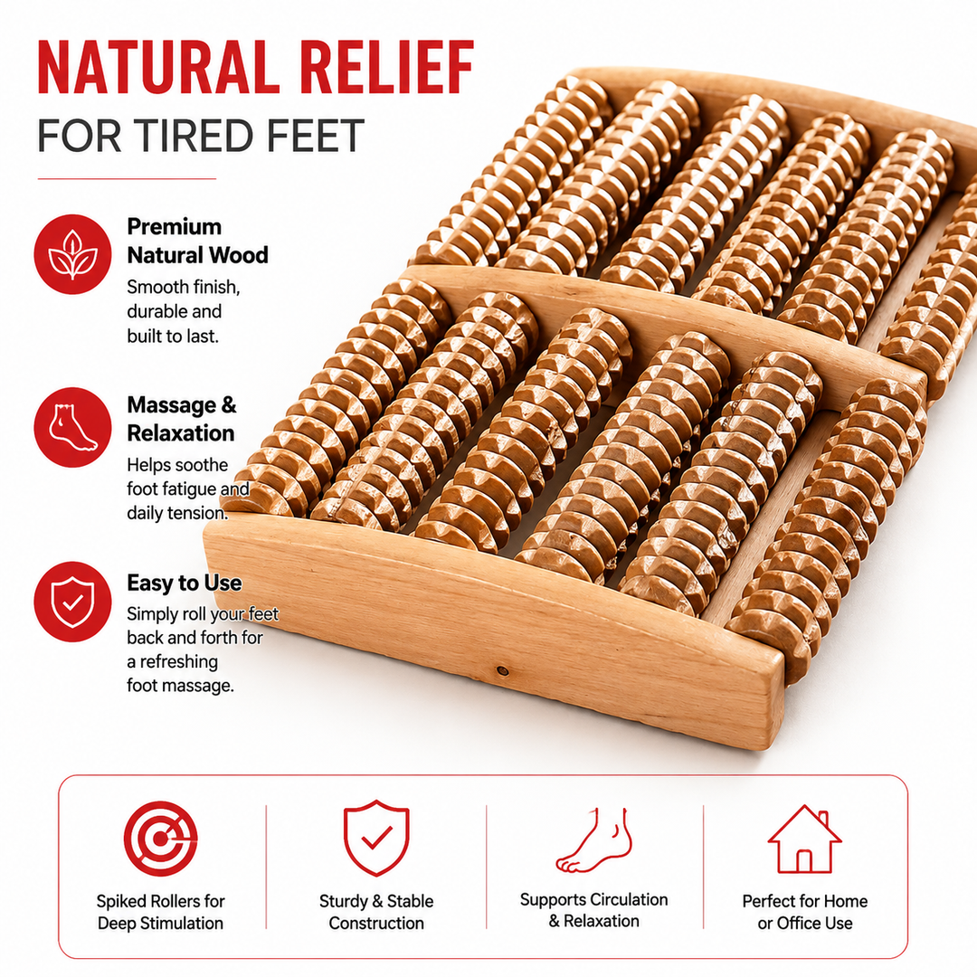 Premium Wooden Foot Massage Roller Reflexology Tool Natural Wood Foot Massager Pain Relief Relaxation Spa Therapy Roller for Plantar Fasciitis Stress Relief