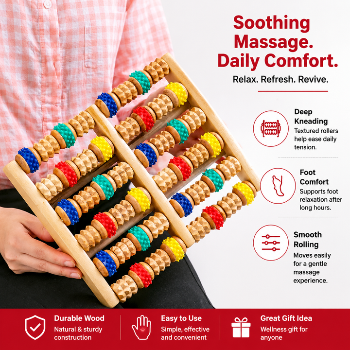 Premium Wooden Foot Massage Roller Reflexology Tool Natural Wood Foot Massager Pain Relief Relaxation Spa Therapy Roller for Plantar Fasciitis Stress Relief