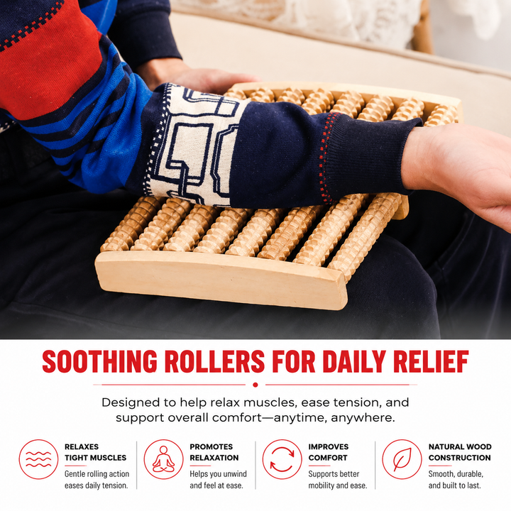 Premium Wooden Foot Massage Roller Reflexology Tool Natural Wood Foot Massager Pain Relief Relaxation Spa Therapy Roller for Plantar Fasciitis Stress Relief