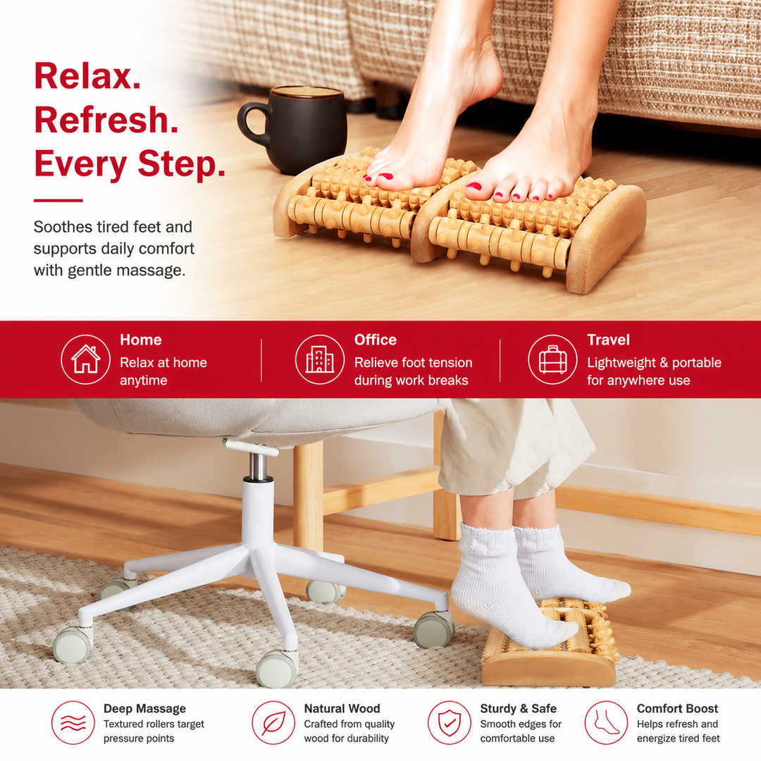 Premium Wooden Foot Massage Roller Reflexology Tool Natural Wood Foot Massager Pain Relief Relaxation Spa Therapy Roller for Plantar Fasciitis Stress Relief