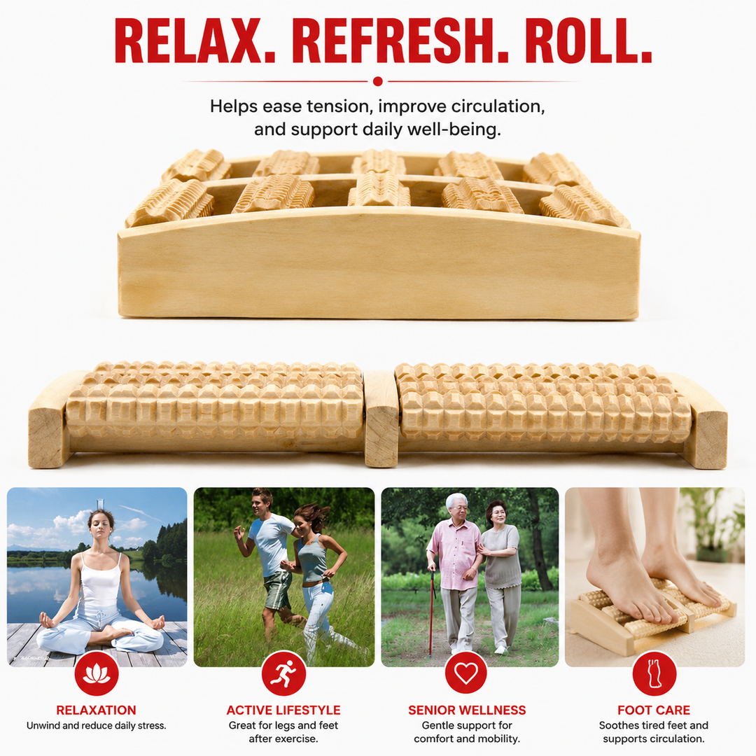 Premium Wooden Foot Massage Roller Reflexology Tool Natural Wood Foot Massager Pain Relief Relaxation Spa Therapy Roller for Plantar Fasciitis Stress Relief