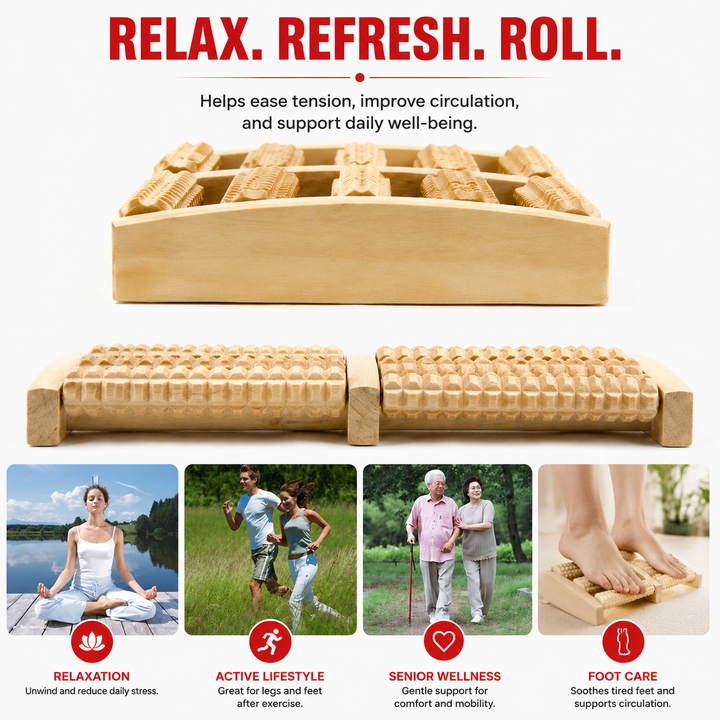 Premium Wooden Foot Massage Roller Reflexology Tool Natural Wood Foot Massager Pain Relief Relaxation Spa Therapy Roller for Plantar Fasciitis Stress Relief
