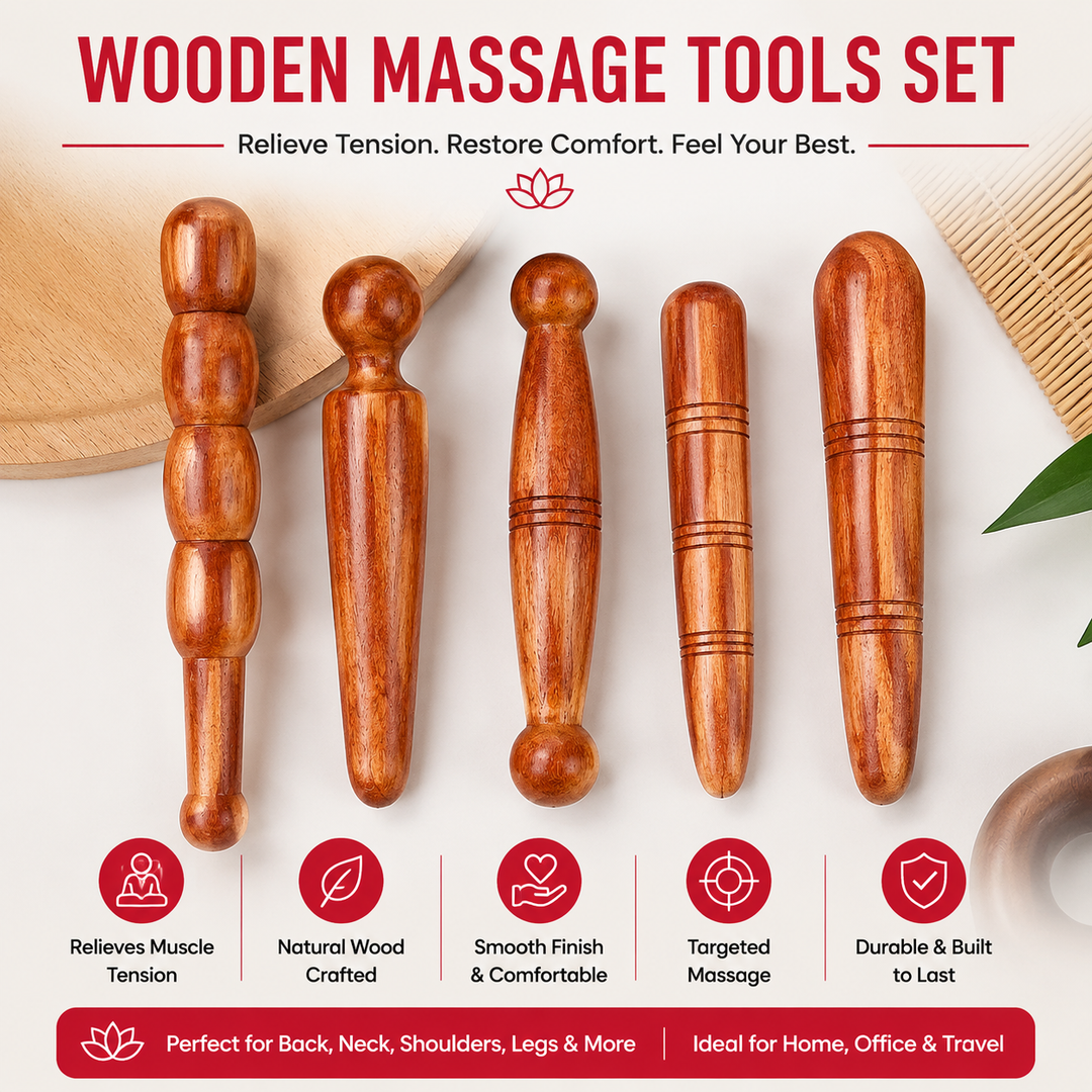 Premium Wooden Massage Roller Stick Natural Wood Body Massager Tool Portable Foot Roller Muscle Relaxation Stick Home Gym Travel Daily Use Comfort