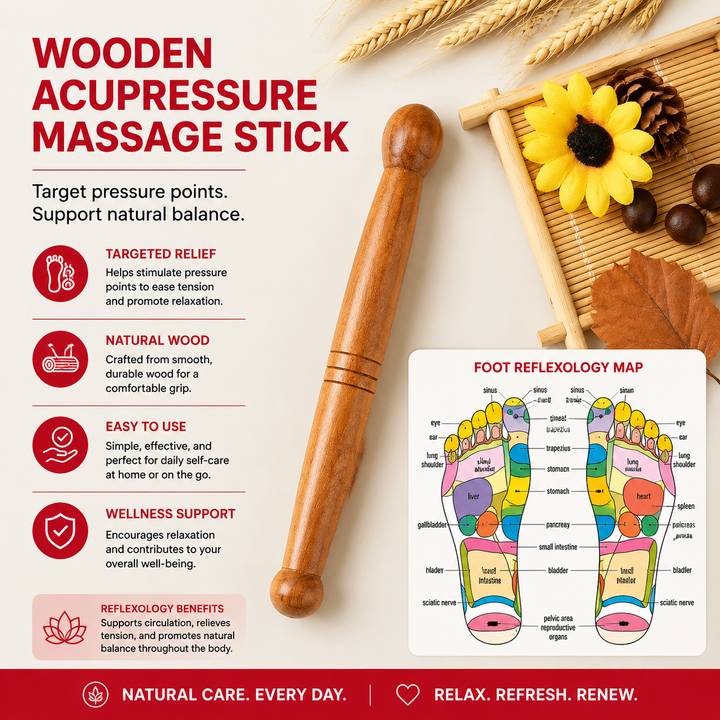 Premium Wooden Massage Roller Stick Natural Wood Body Massager Tool Portable Foot Roller Muscle Relaxation Stick Home Gym Travel Daily Use Comfort