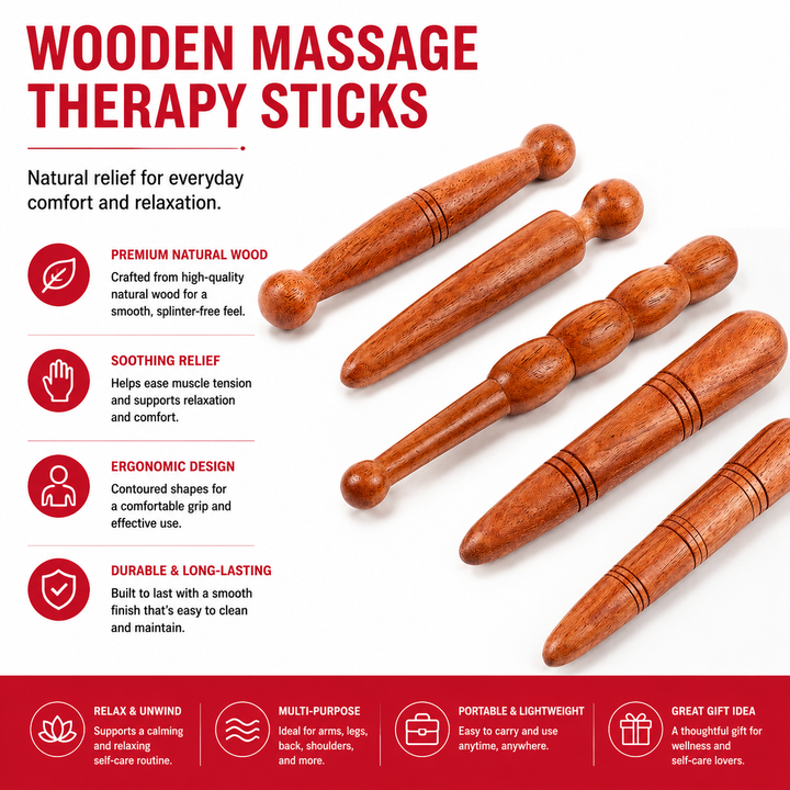 Premium Wooden Massage Roller Stick Natural Wood Body Massager Tool Portable Foot Roller Muscle Relaxation Stick Home Gym Travel Daily Use Comfort