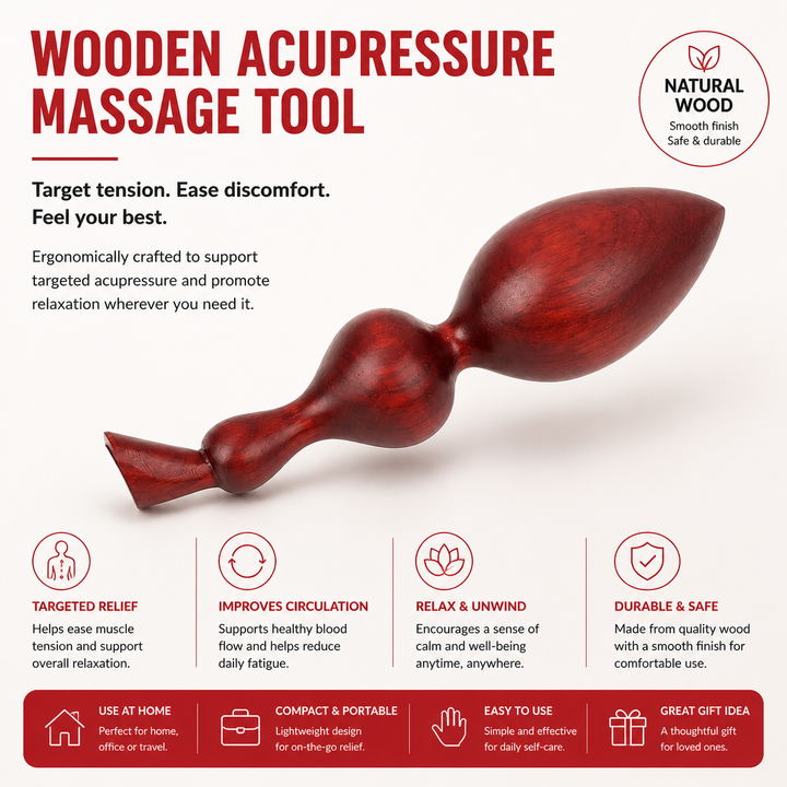 Premium Wooden Massage Roller Stick Natural Wood Body Massager Tool Portable Foot Roller Muscle Relaxation Stick Home Gym Travel Daily Use Comfort