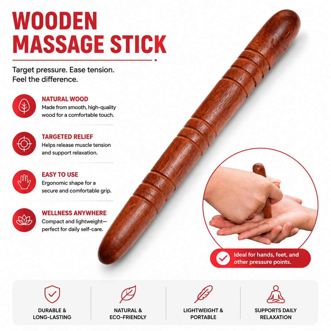 Premium Wooden Massage Roller Stick Natural Wood Body Massager Tool Portable Foot Roller Muscle Relaxation Stick Home Gym Travel Daily Use Comfort